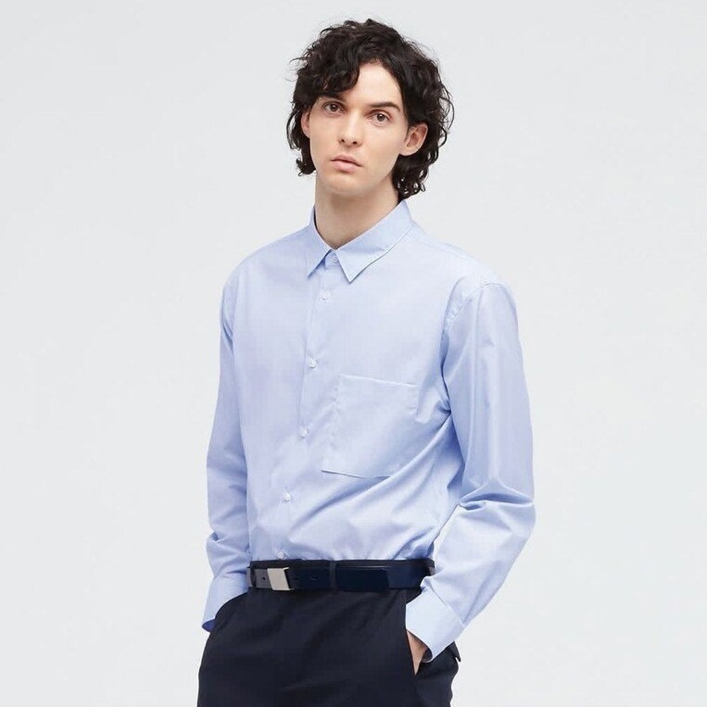 Jil Sander +J Supima Cotton Button Up Long-Sleeve Shirt Men XS Microstripe Blue - Picture 2 of 15